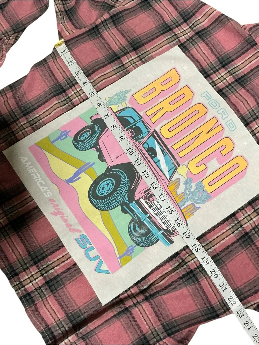 Ford Bronco Upcycled Flannel Tee Shirt Top Unique Boyfriend - Picture 10 of 11
